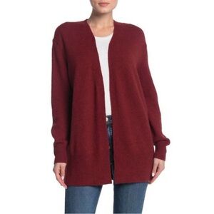 Madewell Cozy Walker Open Front Long Cardigan Sweater Red Merino Wool Size XS